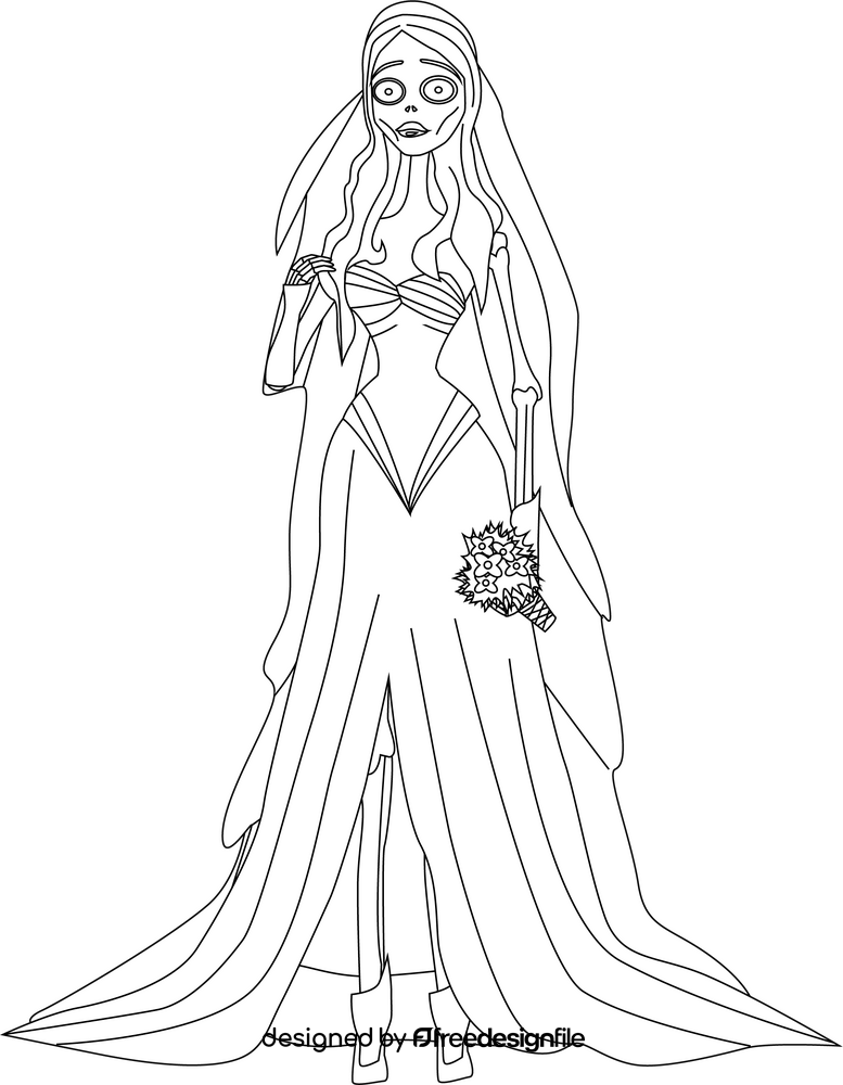 Corpse bride drawing black and white clipart