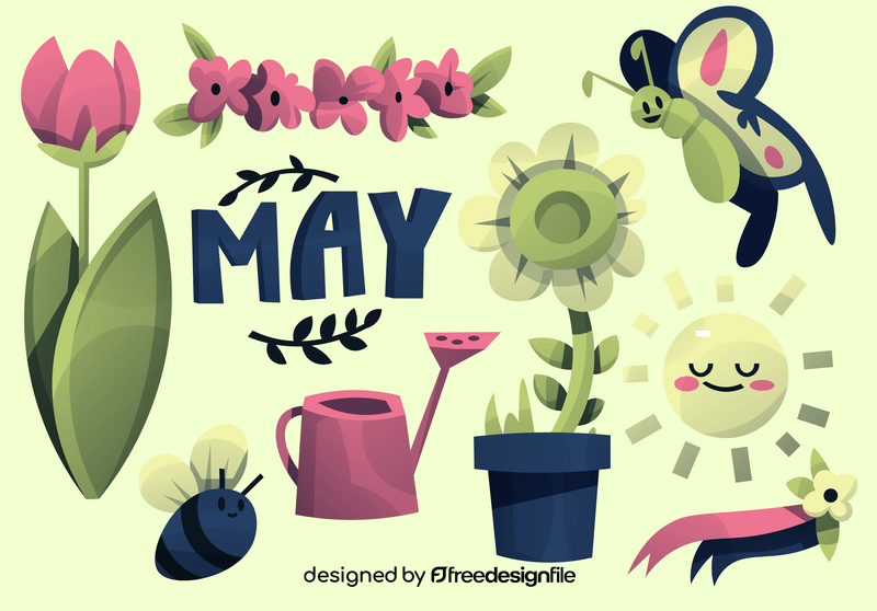 May icons, summer elements vector