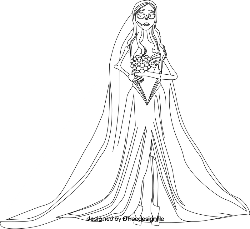 Corpse bride drawing black and white clipart