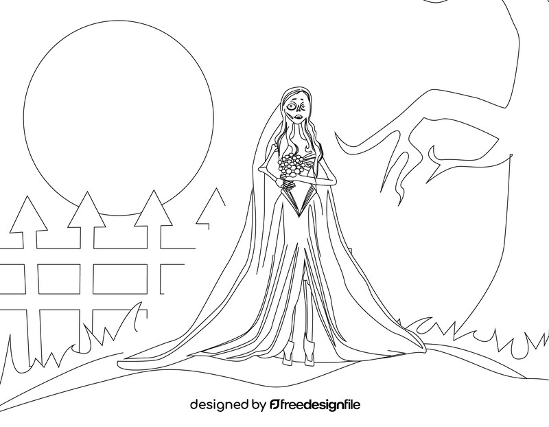 Corpse bride drawing black and white vector
