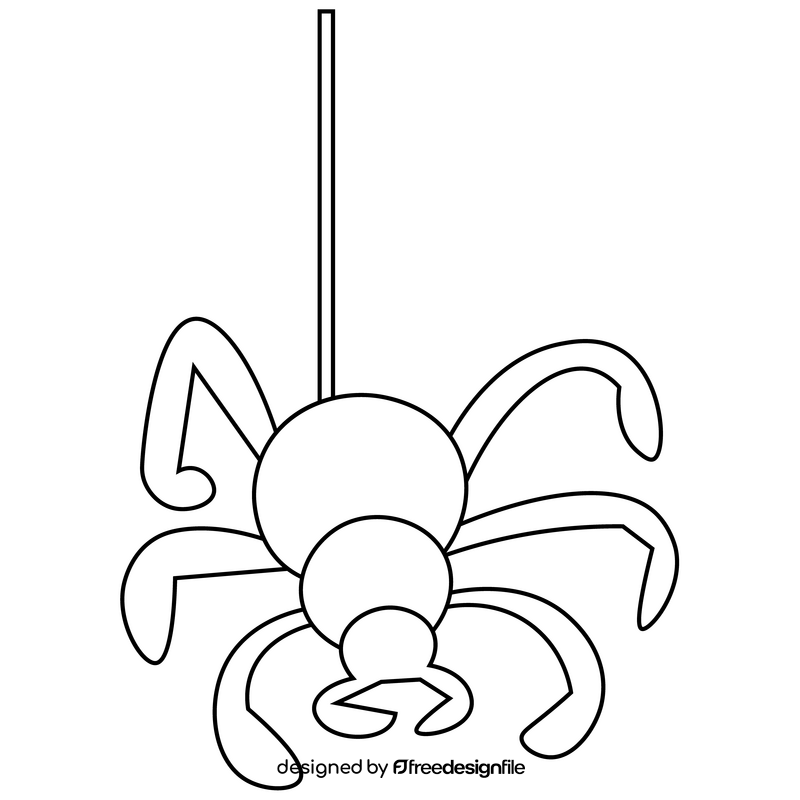 Hanging spider drawing black and white clipart