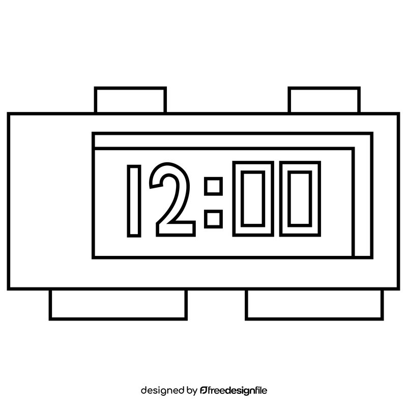 Free digital clock illustration black and white clipart