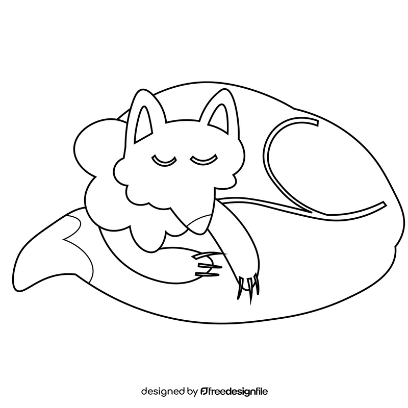 Sleeping fox black and white clipart