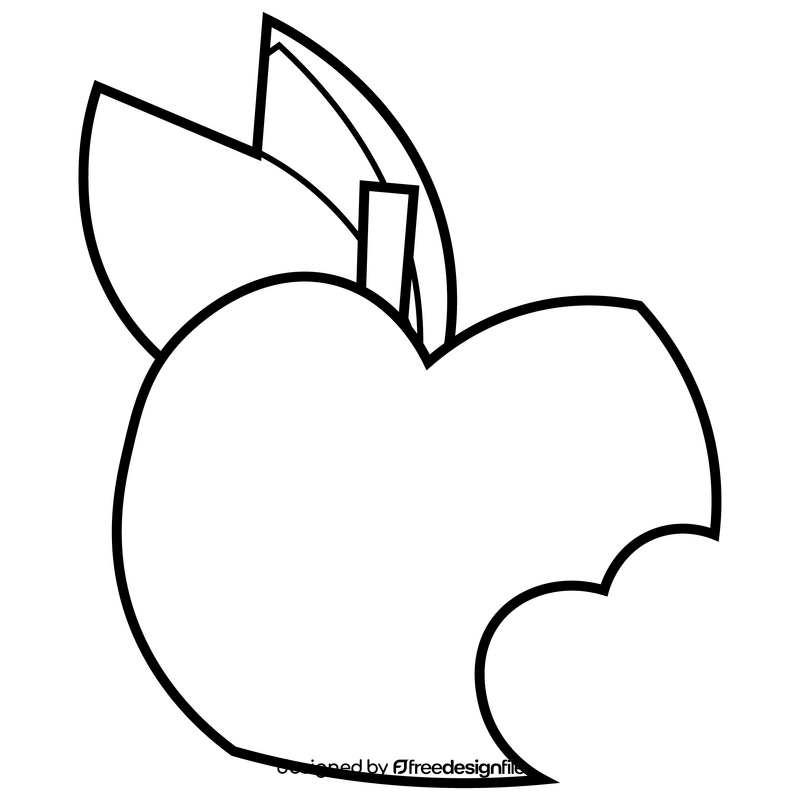 Bitten apple cartoon drawing black and white clipart