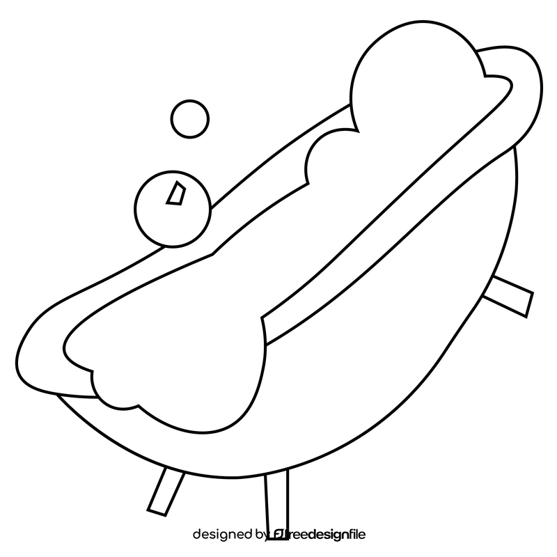 Cartoon bathtub with bubble black and white clipart