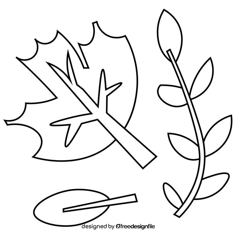 Cartoon autumn leaves black and white clipart