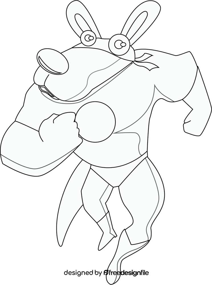 Kangaroo superhero black and white clipart