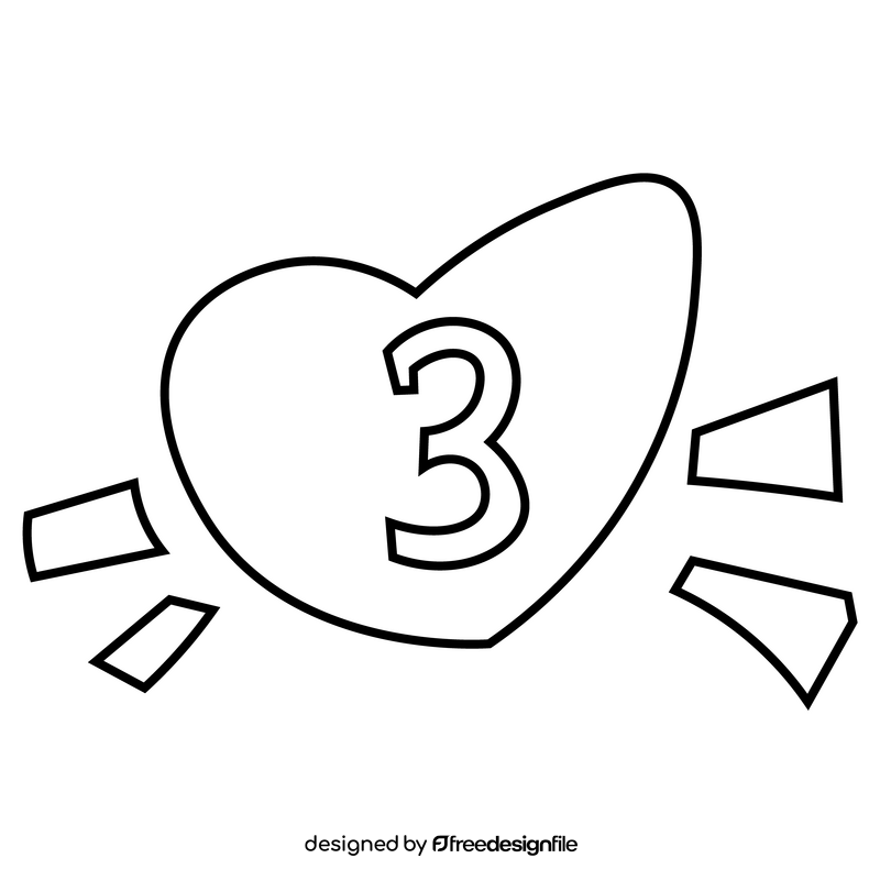 Wednesday heart, three on heart black and white clipart