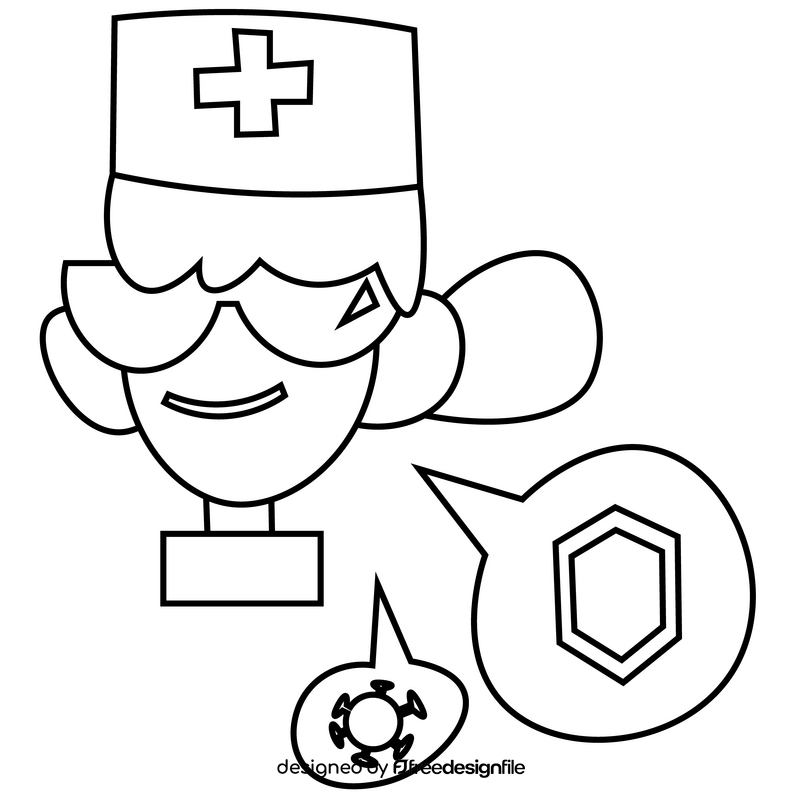 Covid health worker black and white clipart
