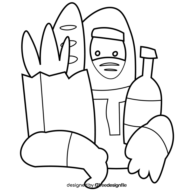 Disinfection worker cartoon shopping black and white clipart