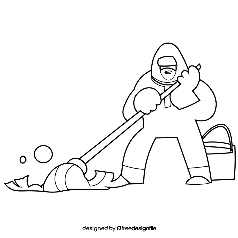 Disinfection worker cartoon black and white clipart