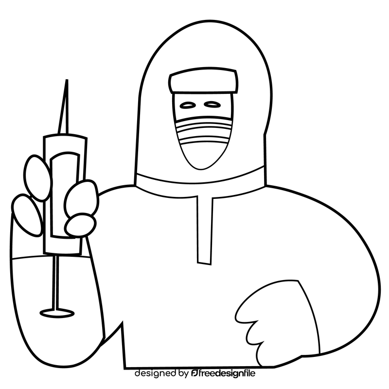 Disinfection worker with disinfectant black and white clipart