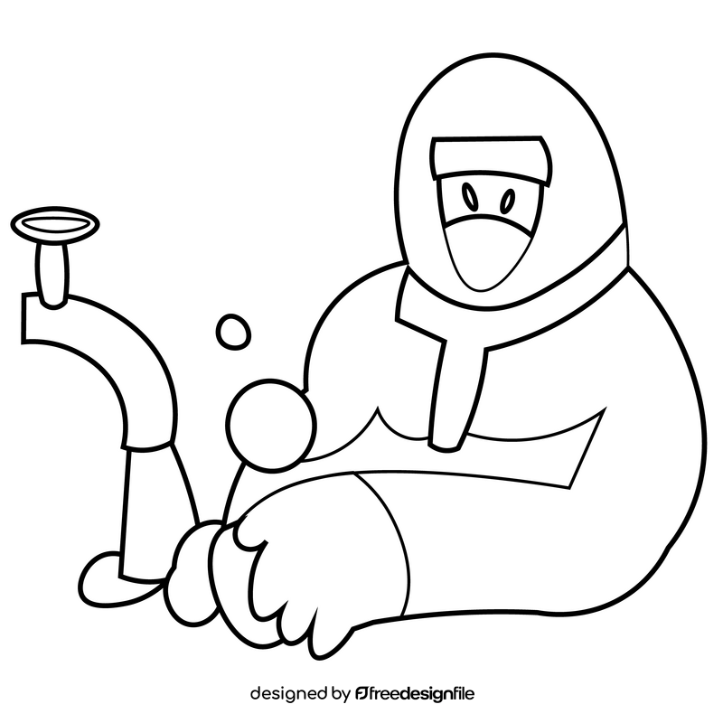 Disinfection worker cleaning hands black and white clipart