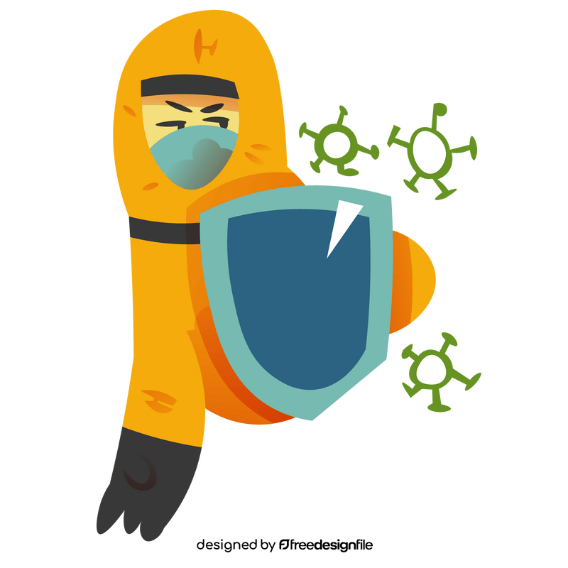 Cartoon disinfection worker with shield clipart