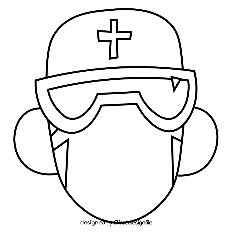 Medworker with face mask black and white clipart