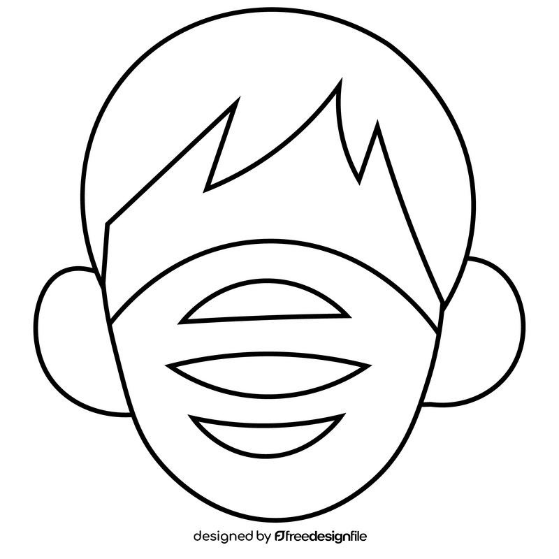 Man with respirator face mask portrait cartoon black and white clipart