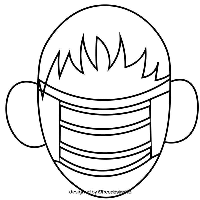 Man with face mask portrait cartoon black and white clipart