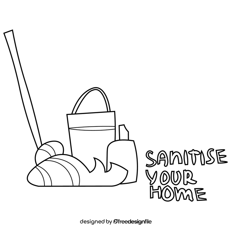 Isolation routine, sanitise your home black and white clipart
