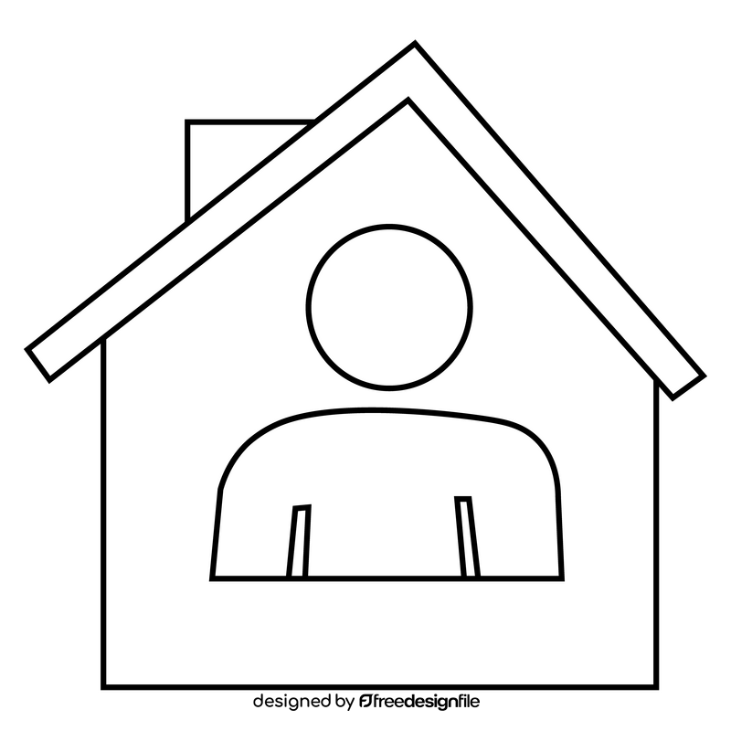 Stickman stay home black and white clipart