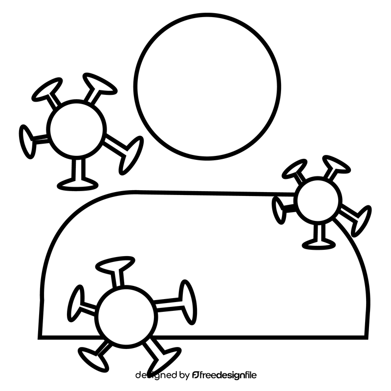 Stickman patient with coronavirus black and white clipart