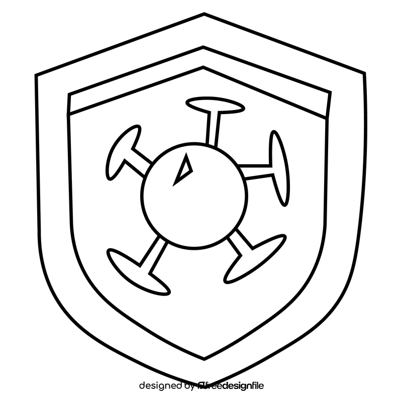 Covid 19 virus cartoon on shield black and white clipart