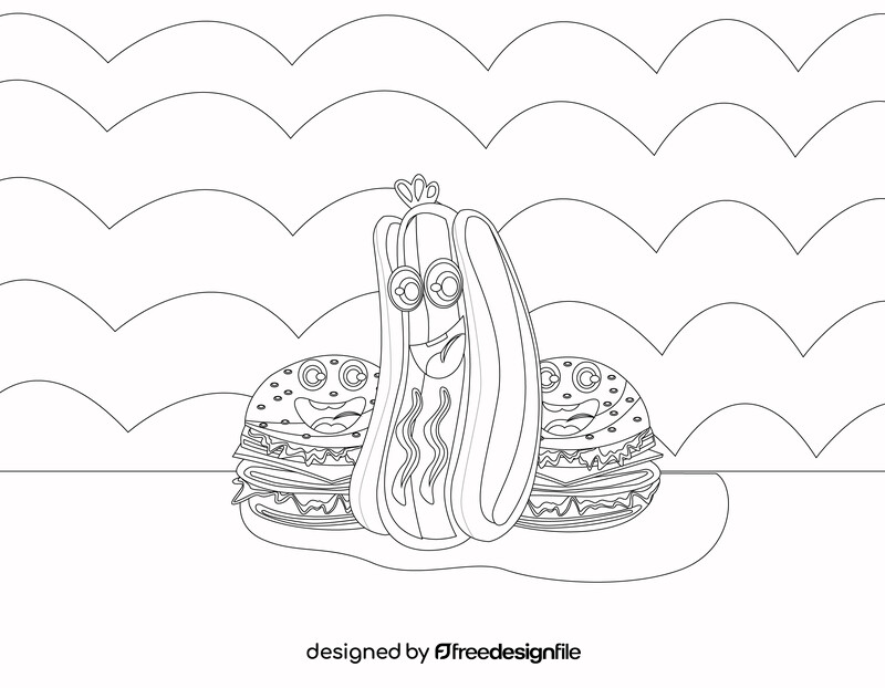 Cute hot dog black and white vector