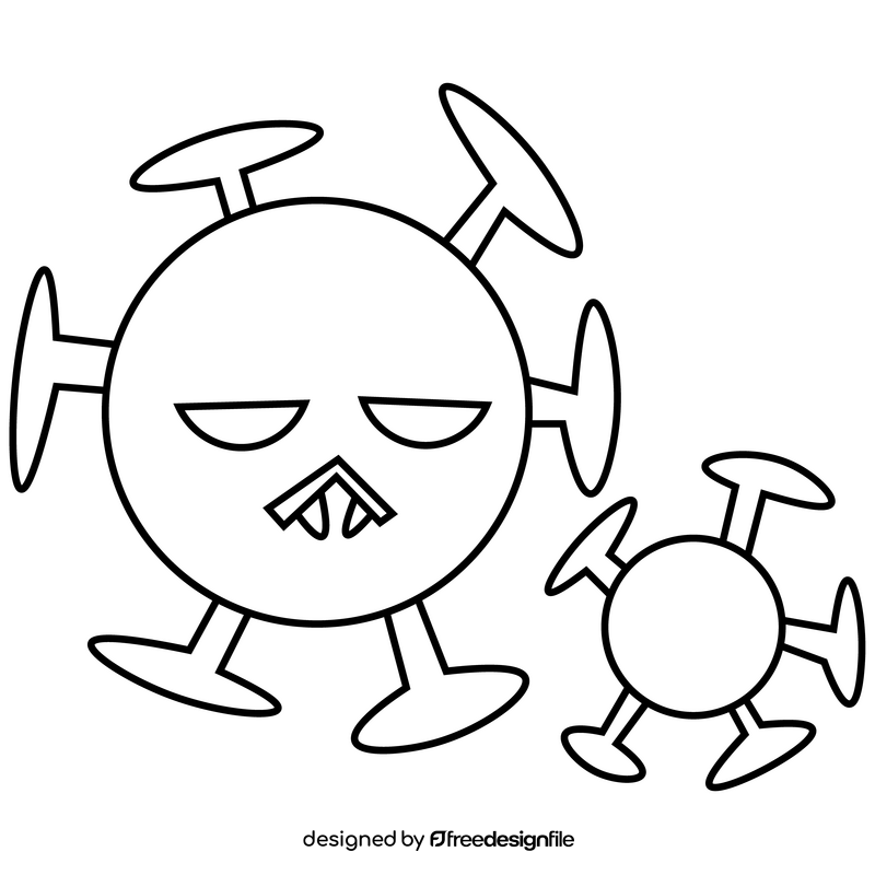 Coronavirus germs angry cartoon black and white clipart