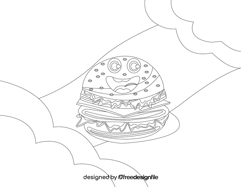 Cute hamburger black and white vector