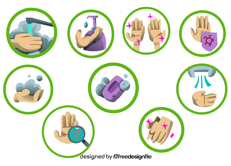 Hand washing and hygiene cartoon icon set vector