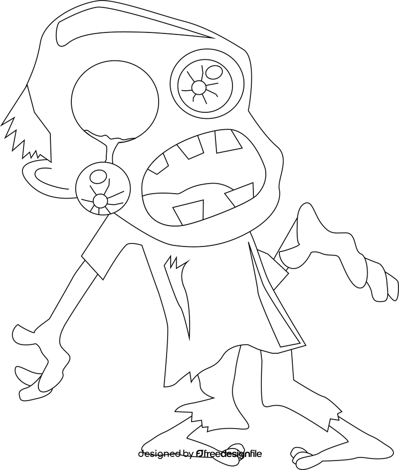 Zombie cartoon black and white clipart