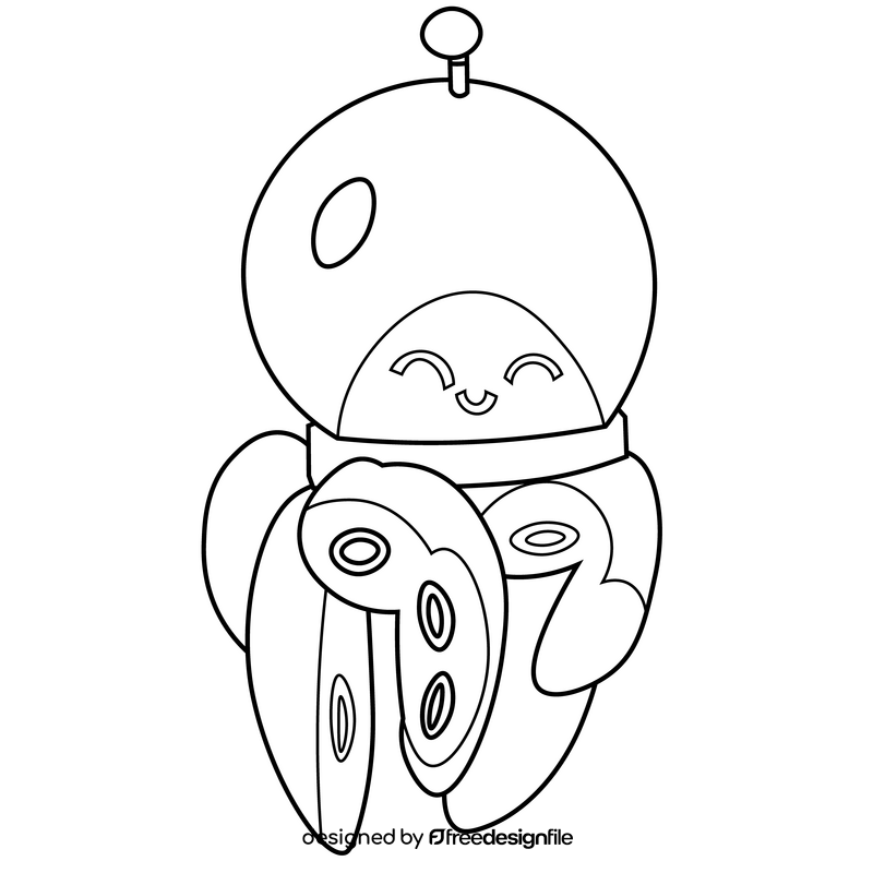 Smiling alien illustration black and white clipart