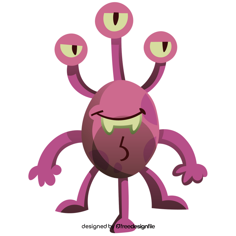 Pink alien with tree eyes clipart