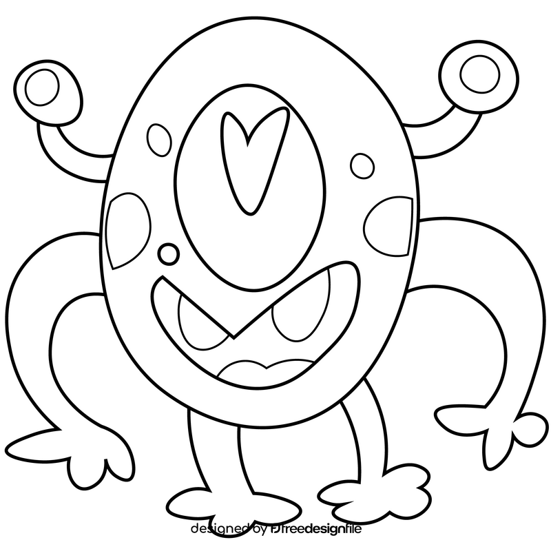 Scary alien with one eye illustration black and white clipart