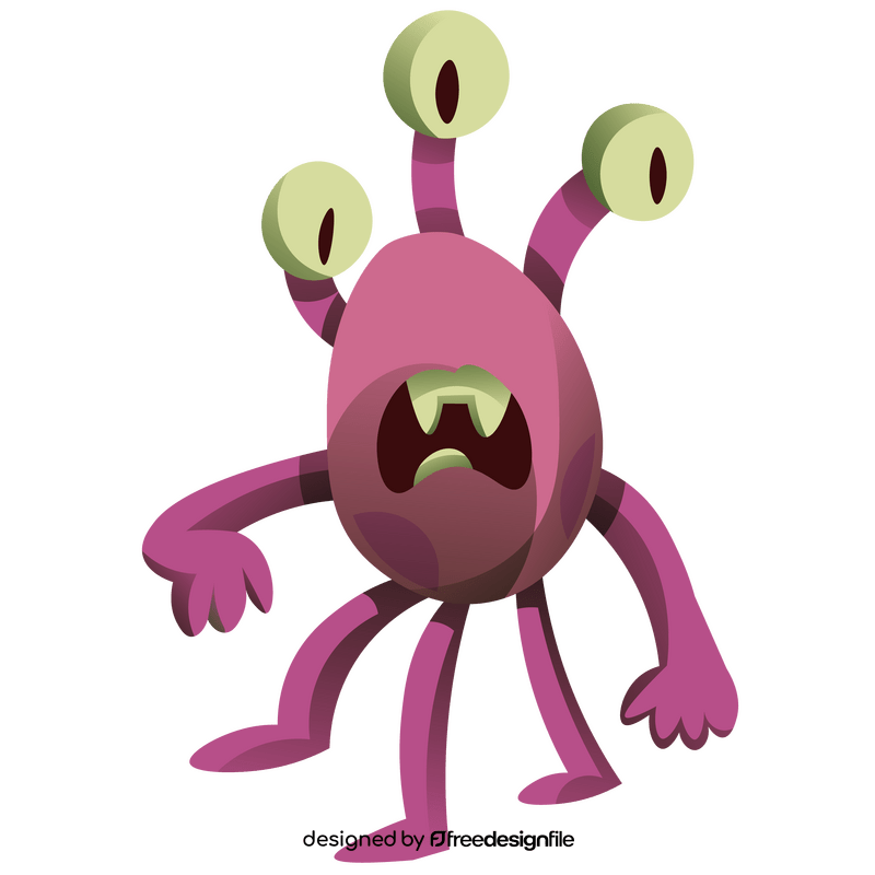 Purple cartoon scary alien with tree eyes clipart
