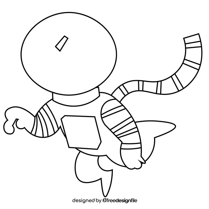Cartoon astronaut flying black and white clipart