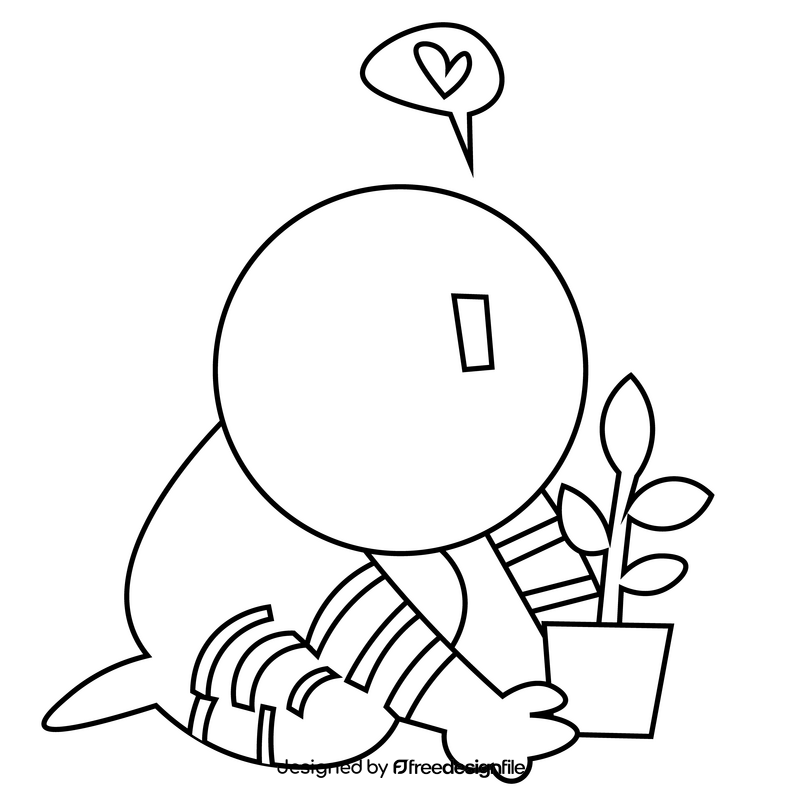 Astronaut planting flower black and white clipart