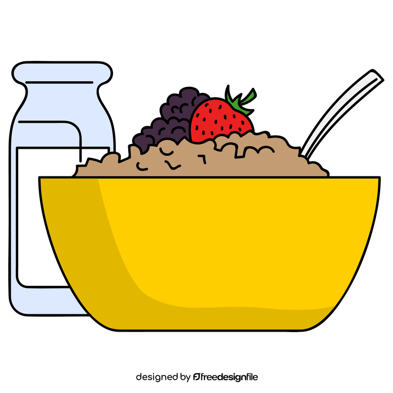 Wheat cereal with fruits, breakfast clipart