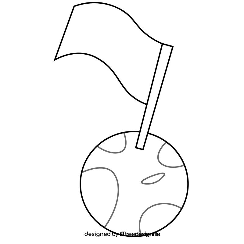 Cartoon flag on moon black and white clipart