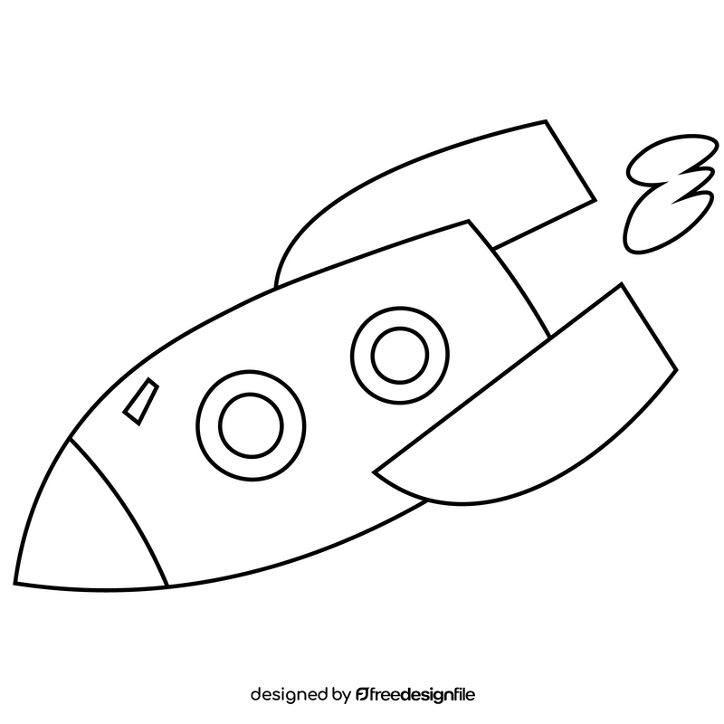 Flying spaceship, spacecraft drawing black and white clipart