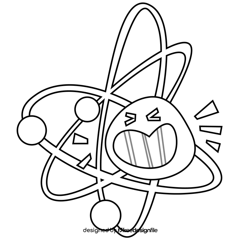 Cartoon drawn laughing atom black and white clipart