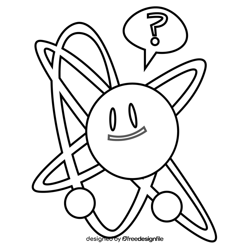 Atom cartoon black and white clipart