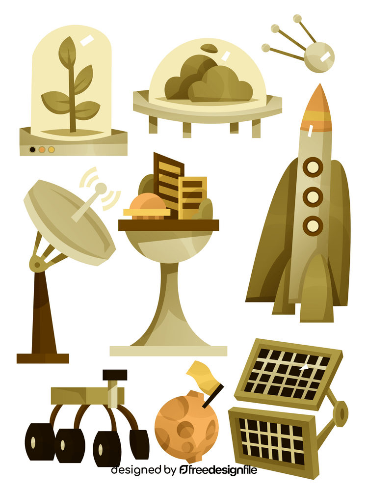 Space colony icons, colonization vector