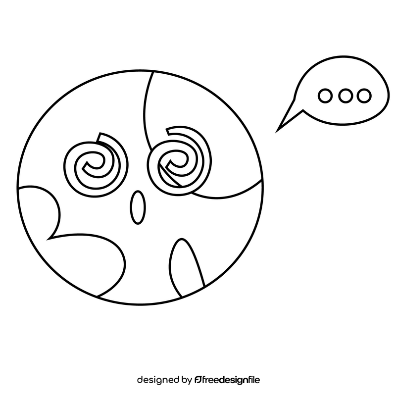 Cartoon earth with hypnotized eyes black and white clipart