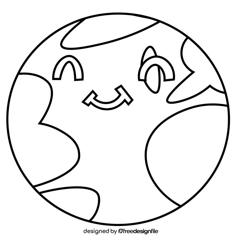Happy earth globe drawing black and white clipart