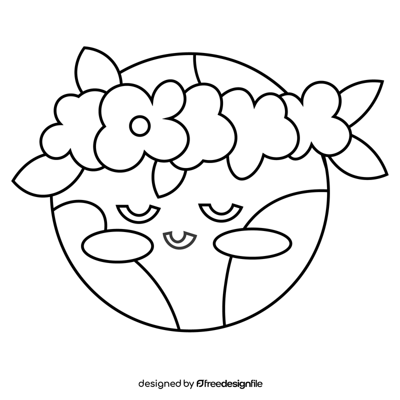 Cute earth globe with flowers black and white clipart