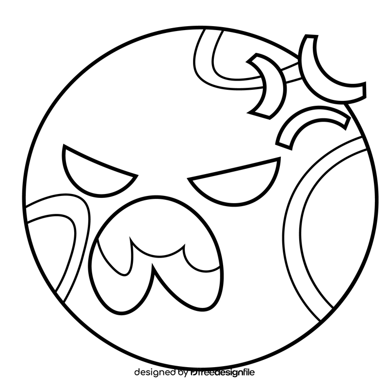 Cartoon angry mars emoji black and white clipart