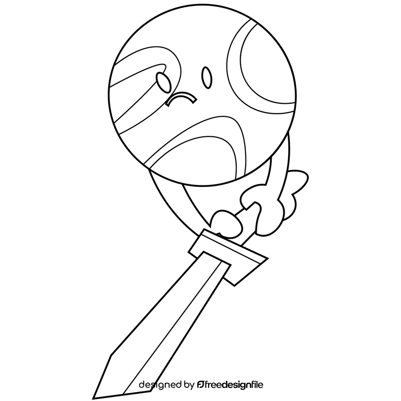 Mars planet holding sword black and white clipart