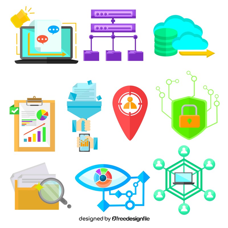 Big Data icons set vector