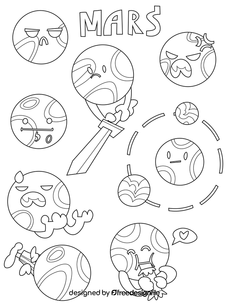 Mars planet emoji set black and white vector