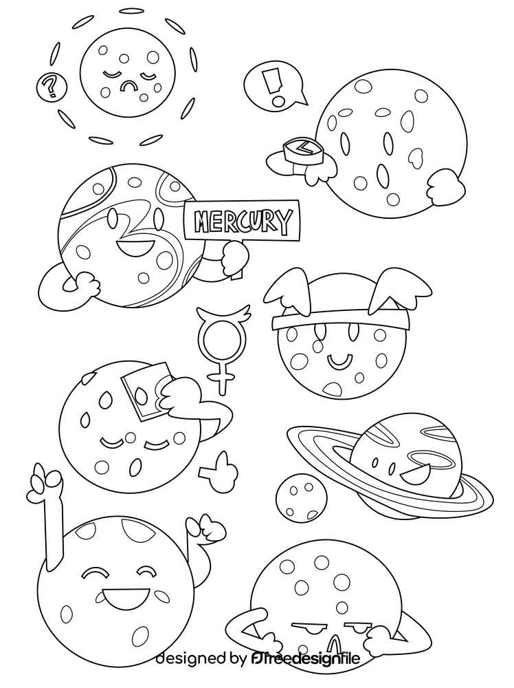 Mercury planets emoji black and white vector
